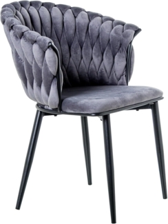 DRW Set mit 2 Stühlen aus Samt und Metall in Grau und Schwarz, 61 x 68 x 82 cm