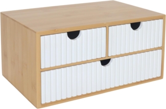 relaxdays Organizer Schubladenbox Bambus geriffelt, weiß