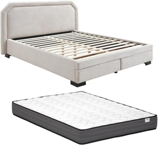 Vente-unique - Bett mit Schubladen + Matratze - 160 x 200 cm - Stoff - Beige - INASTO