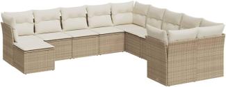 vidaXL 11-tlg. Garten-Sofagarnitur mit Kissen Beige Poly Rattan 3218608
