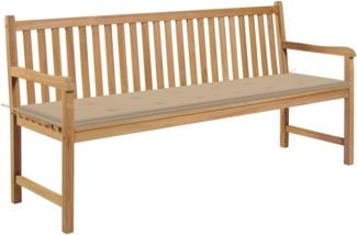 vidaXL Gartenbank mit Beige Auflage 175 cm Massivholz Teak 3062787