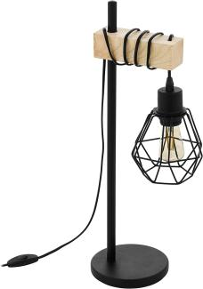 Eglo 43136 Tischleuchte TOWNSHEND 5 Stahl schwarz, Holz braun E27 1X40W L:22cm H:50cm T:15,5cm mit Kabelschalter