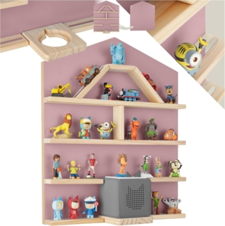 tectake® Holz Regal mit Magnetstreifen für Wand Montage, Wandregal für's Kinderzimmer, Aufbewahrung Musikbox, für Tonies Tonie Hörfiguren und Toniebox - pink