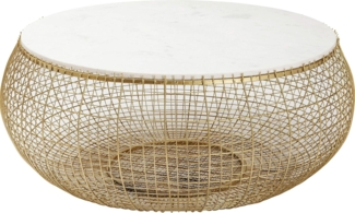 Kare Design Couchtisch Cesta, Gold, 102cm Durchmesser, Wohnzimmertisch, Beistelltisch, Stahl Gestell, Marmor Tischplatte, rund, 42 x 102 x 102 cm (H/B/T)
