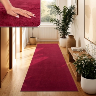 Paco Home Waschbarer Teppich Wohnzimmer Schlafzimmer Kurzflor rutschfest Flauschig Weich Moderne Einfarbige Muster, Grösse:80x300 cm, Farbe:Rot