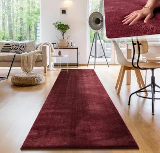 Paco Home Waschbarer Teppich Wohnzimmer Schlafzimmer Kurzflor rutschfest Flauschig Weich Moderne Einfarbige Muster, Grösse:80x300 cm, Farbe:Rot