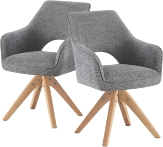 DUBI Möbel Drehstuhl Thomas, 360° drehbar Massivholz Eiche Natur 2er-Set