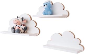 MOLILAND Wolkenregal Babyzimmer, 3 Stück, Wandregal in Weiß, Wolke aus Holz im skandinavischen Stil, mit Befestigungssatz, Fantasy