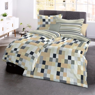 JACK Wendebettwäsche JACK by Fleuresse 135x200cm 4 tlg Renforce Bettwäsche Karos Linie, Renforcé, 4 teilig, moderne Wendebettwäsche mit Karos und Linien