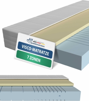 Visco-Matratze 7-Zonen Viscoschaum-Matratze, Memory Foam Matratze, AM Qualitätsmatratzen, 20 cm hoch, 80x200 cm