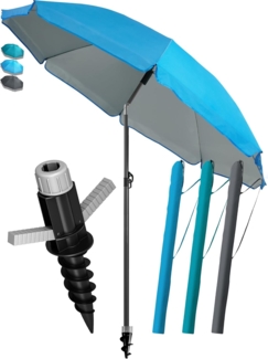 4smile Sonnenschirm Strand SunnyJoy Ø 200 cm, 3er Set - Strandschirm mit UV Schutz 50+, inkl. Sonnenschirm Schutzhülle und Bodenhülse - Strandschirm windfest stabil, Sonnenschutz Strand, Blau