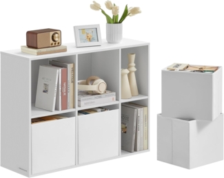 Bücherregal, superschnelle werkzeuglose Montage, Regal, 4 Stoffboxen