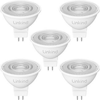 Linkind 12V GU5.3 Led 3.4W, 35 Watt ersetzt, 2700K Warmweiß 36° Abstrahlwinkel LED Spot MR16, 360Lm AC/DC 12V LED Leuchtmittel, 25,000 Std. Lebensdauer, Nicht dimmbar, 5 Stück