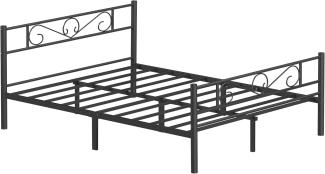 Vasagle Doppelbettgestell, Bettrahmen, Bettgestell aus Metall, passend für 200x160 cm Matratze, Gästebett, einfache Montage, für kleine Räume, schwarz