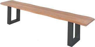 SAM Sitzbank 200x42 cm Quintus, Akazien-Holz naturfarben, schwarz lackierte Metallbeine, Bank mit echter Baumkante, Massive Holzbank