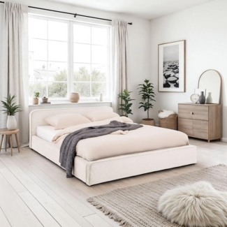 IDIMEX Polsterbett CURSIO, Doppelbett 140x200 cm mit Lattenrost in Cord-Optik Cremeweiß