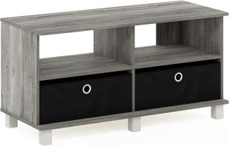 Furinno Andrey Entertainment Center mit Schubladen, holz, Französische Eiche Grau/Schwarz, 39. 62 x 39. 62 x 48. 26 cm