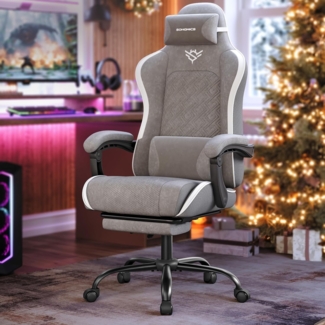 SONGMICS Gaming-Stuhl, Bürostuhl, Schreibtischstuhl, ergonomischer Gaming-Sessel, Sitzkissen mit Federn, Fußstütze, Armlehnen mit Synchronmechanik, taubengrau