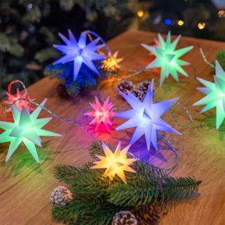 Bonetti LED Sternen-Lichterkette | leuchtet warm-weiß oder bunt | Fernbedienung | Lichtmodi + dimmbar | 5 große & 5 kleine Sterne