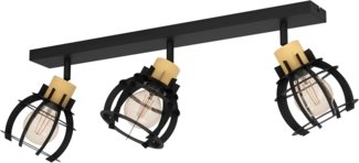 Eglo 43928 Spotleuchte STILLINGTON 1 Stahl schwarz, Holz braun E27 3X40W L:71cm B:16cm H:24. 5cm dimmbar