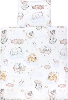 TupTam Unisex Baby Wiegenset 4-teilig Bettwäsche-Set: Bettdecke mit Bezug und Kopfkissen mit Bezug, Farbe: Tiere auf Wolken, Größe: 80x80 cm