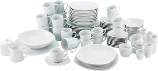 CreaTable Kombiservice Geschirr-Set Square (100-tlg), 12 Personen, Porzellan, Service, weiß, quadratische klassische Form, 100 Teile für 12 Personen