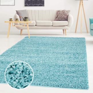 ayshaggy Shaggy Teppich Hochflor Langflor Einfarbig Uni Türkis Weich Flauschig Wohnzimmer, Größe: 200x200 cm Quadratisch