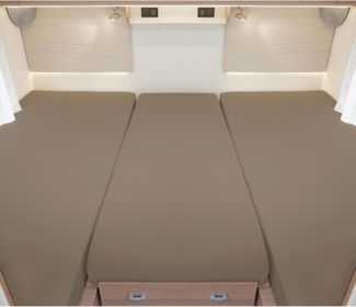BettwarenShop Wohnmobil Wohnwagen Heckbett Spannbetttuch-Set 3-teilig|2 Längsbetten + Mittelteil| taupeBettwarenShop Wohnmobil Wohnwagen Heckbett Spannbetttuch-Set 3-teilig