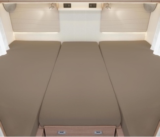 BettwarenShop Wohnmobil Wohnwagen Heckbett Spannbetttuch-Set 3-teilig|2 Längsbetten + Mittelteil| taupeBettwarenShop Wohnmobil Wohnwagen Heckbett Spannbetttuch-Set 3-teilig