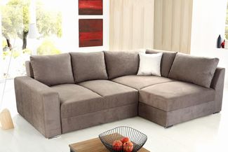 Ecksofa-Dauerschläfer Federkern Topper Bettkasten Schlafcouch in Hellbraun