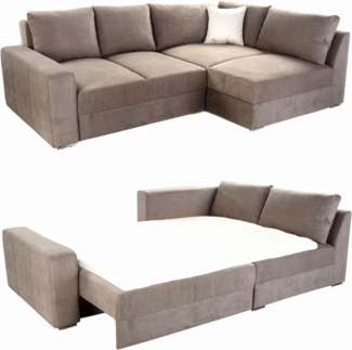 ECKSOFA-DAUERSCHLÄFER Boxspring Federkern Topper Bettkasten, seitenverkehrt montierbar 260/181/88 cm, Mikrofaser Hellbraun