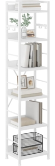 YITAHOME Bücherregal mit 6 Ebenen, Industrielles Standregal, Metallrahmen und Holzregale, Hohes Lagerregal mit 4 Haken, Präsentationsorganizer, für Wohnzimmer, Heimbüro, Weiß Regal