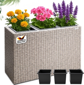 Casaria Pflanzkübel, 3 Innentöpfe Herausnehmbar Polyrattan 83x30,5x60cm Blumentopf Creme