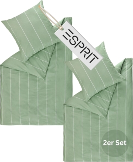 Esprit Bettwäsche HARPLINES Renforcé Kissenbezüge und Bettwäsche, Baumwolle, 2 teilig, 135 x 200 cm - 2er Set in Grün