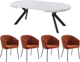 Vente-unique - Set Tisch KOMONI + 4 Stühle MORONI - Weiß lackiert & Terracotta
