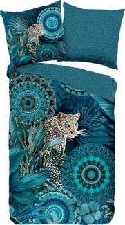 hip Flanell Bettwäsche 155x220 Alvise Leopard Mandala Wende Blätter petrol 30951