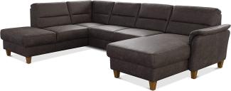 CAVADORE U-Form-Sofa Palera / Wohnlandschaft mit Schlaffunktion, Stauraum und Federkern / 314 x 89 x 212 / Mikrofaser in Lederoptik, Braun