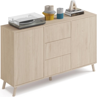 Muebles Pitarch | Sideboard für Wohn- und Esszimmer, Buffet, Beistellschrank, 2 Türen und 3 Schubladen, Eiche , 89 x 140 x 40 cm, Speisekammer, Küche, Druckverschluss oder Push-Pull, Modern, Nordisch
