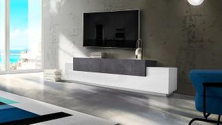 Dmora Wohnzimmer-TV-Ständer, Made in Italy, TV-Ständer mit 3 Türen und Regalen, 240x45h52 cm, Farbe Weiß glänzend und Aschgrau