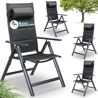 Casaria Gartenstuhl Bern Premium (4 St), Lehne 8-Fach Verstellbar Alu Gepolstert 120kg Belastbarkeit Wetterfest