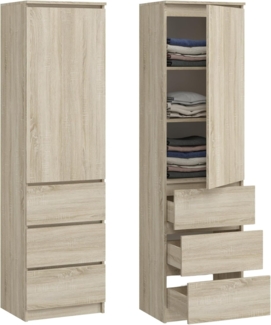 Home Collective Kleiderschrank Mehrzweckschrank mit 3 Einlegeböden & 3 Schubladen 50 x 40 x 180 cm (BxTxH), Sonoma – kompakter & funktionaler Schrank
