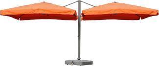 Gastronomie-Alu-Luxus-Doppel-Ampelschirm T44, Pergola-Markise-Effekt, 6,2x3m Polyester 50kg ~ terracotta + Ständer