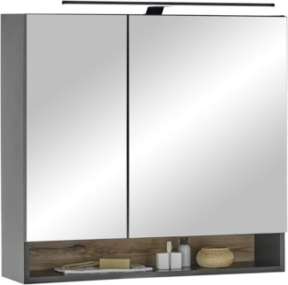 Badezimmerspiegelschrank >Denver< LED, Steckdose, schwarz matt / evoke eiche Dekor - 80x75x22cm (BxHxT)