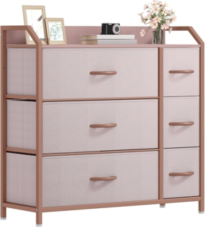 DWVO Kommode mit 6 Schubladen, langlebiger Stoff, Robustes Metallgestell, modern und funktional, ideal für Schlafzimmer, Wohnzimmer, Flur, Kinderzimmer, Rosa