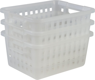 Iris Ohyama, 3er-Set, Aufbewahrungstaschen, 11.6 L, stapelbar, ergonomische Griffe, Badezimmer, Ankleideraum - Basket VM-30 - Transparent