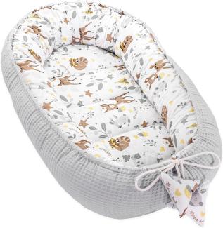 Babynest Neugeborene Nestchen Baby 90x50 cm - Kokon Handmade zweiseitig aus Baumwolle Waffel mit Babynestchen Rehchen Grau