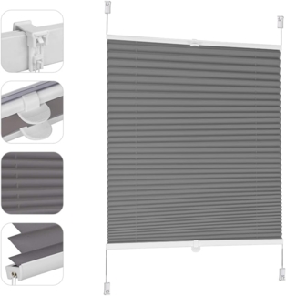 Sekey Plissee ohne Bohren Verdunkelung, Fenster Plissee Klemmfix Jalousie 45 cm breit, Verspannt Blickdicht Sonnenschutz Fensterollo, 45x120 cm, Grau