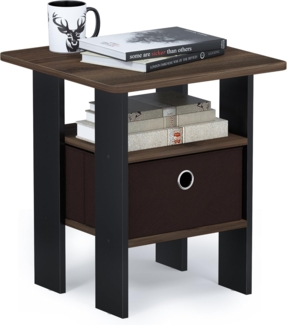 Furinno Andrey Beistelltisch Nachttisch mit Schublade, Holz, Walnuss/Dunkelbraun, 39. 37x39. 37x44. 45 cm