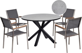 Essgruppe für 4 Personen MALETTO GROSSETO Metall Marmor Optik 120x120x75 cm Grau