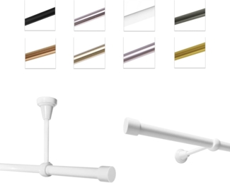 MDEKOR Gardinenstange Vorhangstange 19mm, 1-läufig, 1-läufig Wand oder Deckenmontage, 120 cm Weiß Glänzend